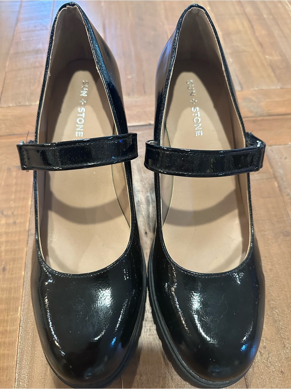 Sun + Stone Black Patent Mary Jane Heels